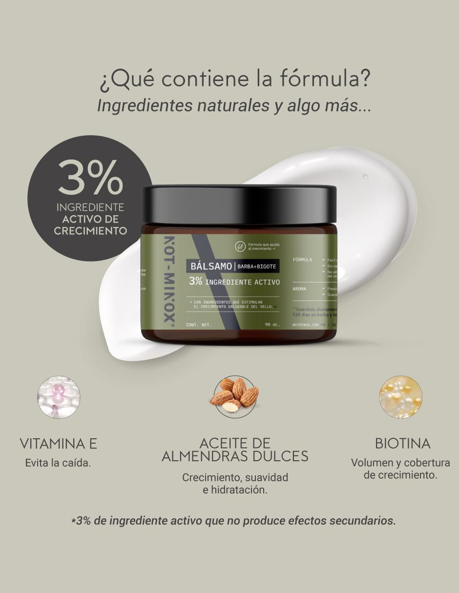Set tratamiento para barba y cabello De Crecimiento Capilar, Barba Y Bigote Notminox Bálsamo 90Ml + Spray 90Ml + 120 Cápsulas crecimiento 5