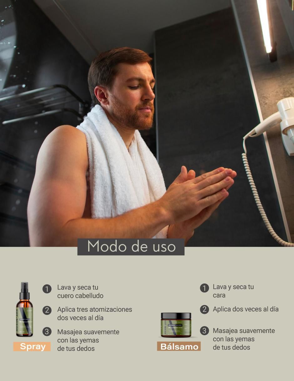 Set tratamiento para barba y cabello De Crecimiento Capilar, Barba Y Bigote Notminox Bálsamo 90Ml + Spray 90Ml + 120 Cápsulas crecimiento 7