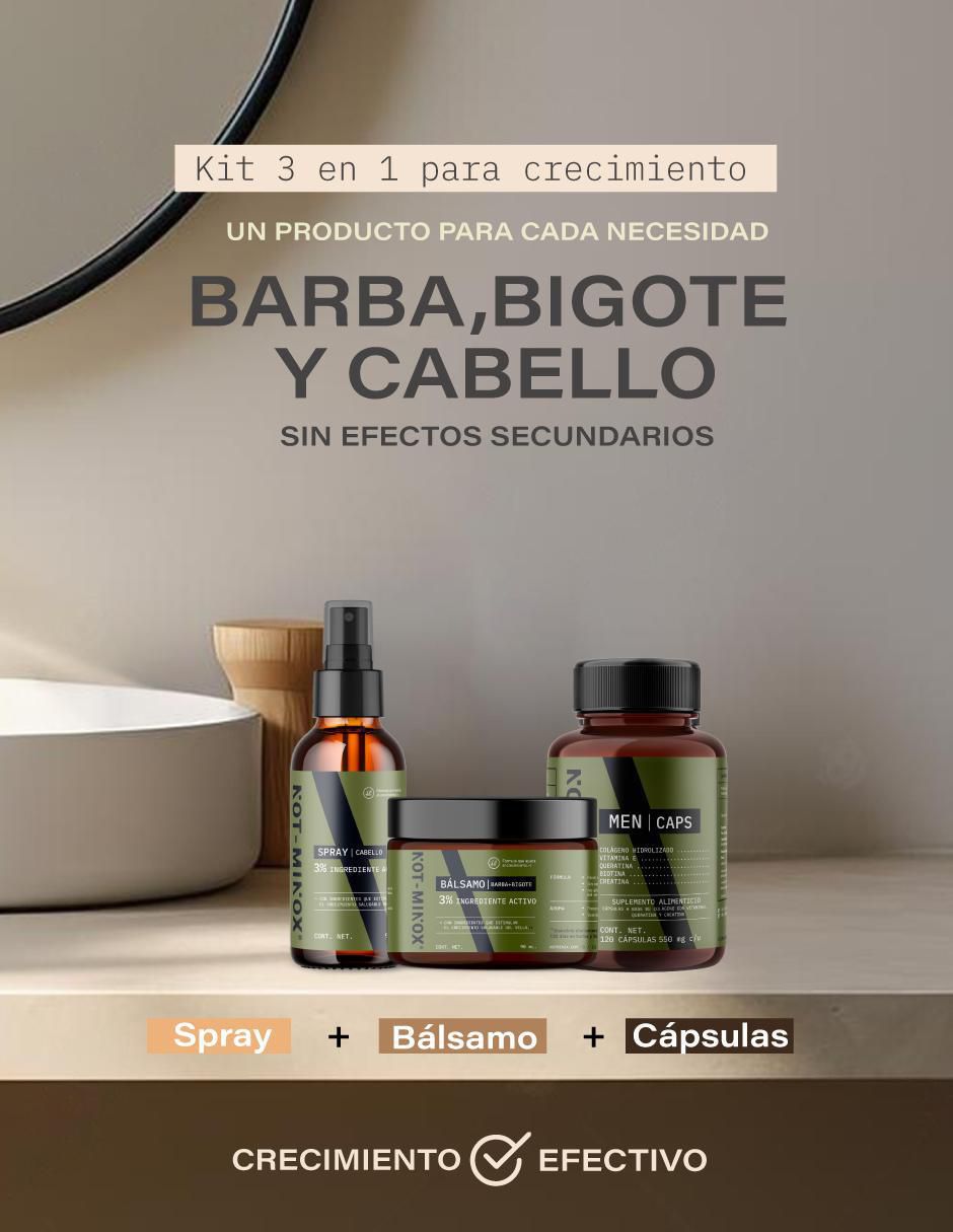 Set tratamiento para barba y cabello De Crecimiento Capilar, Barba Y Bigote Notminox Bálsamo 90Ml + Spray 90Ml + 120 Cápsulas crecimiento 8
