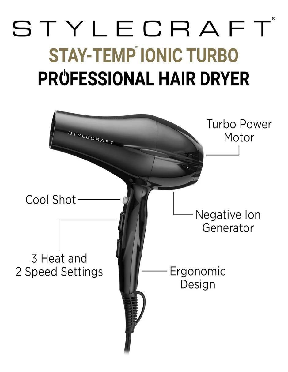Secadora de cabello Hair Dryer With Stay Temp Ionic Turbo Secadora de cabello Hair Dryer With Stay Temp Ionic Turbo