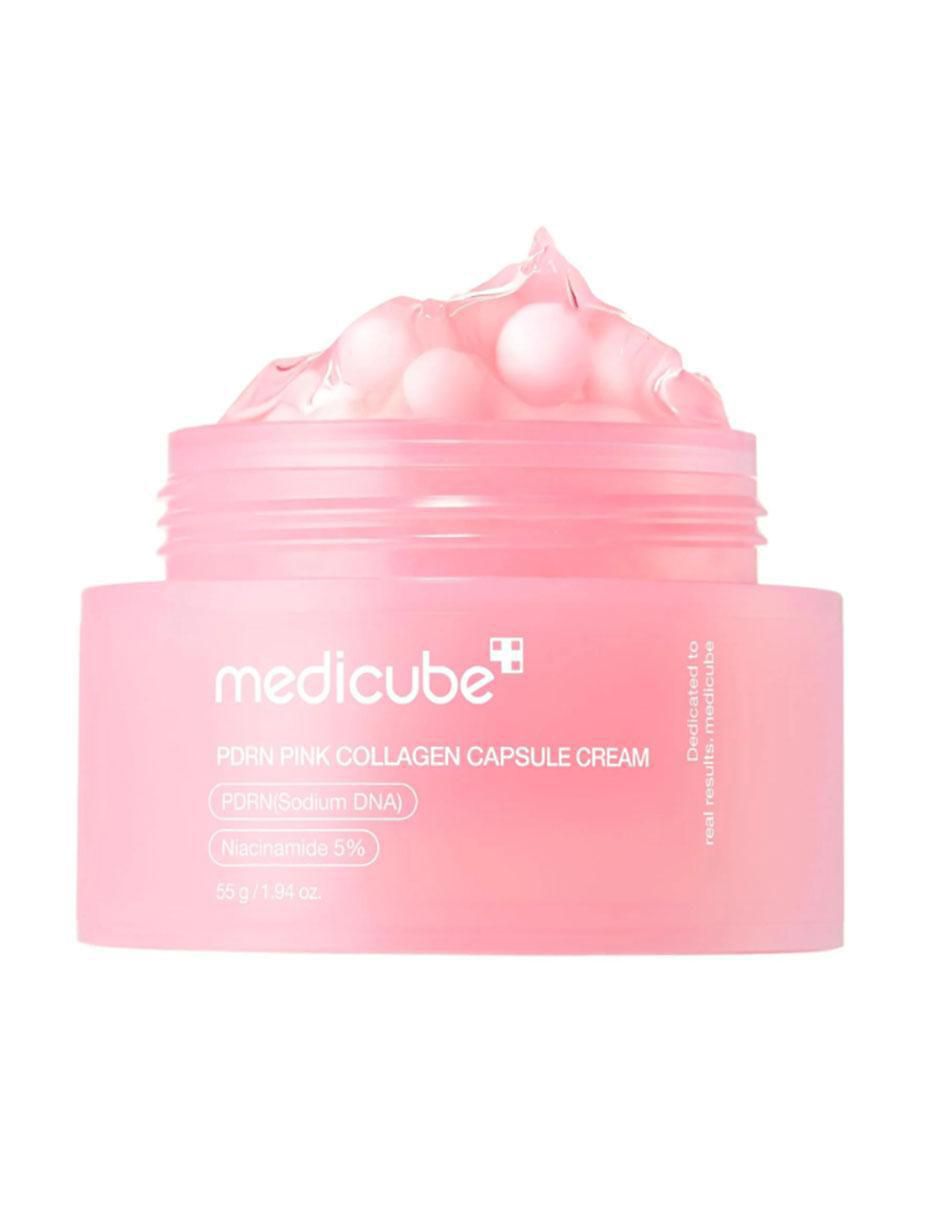 Crema facial recomendada para hidratar día y noche cápsulas de colágeno rosa PDRN Medicube para todo tipo piel