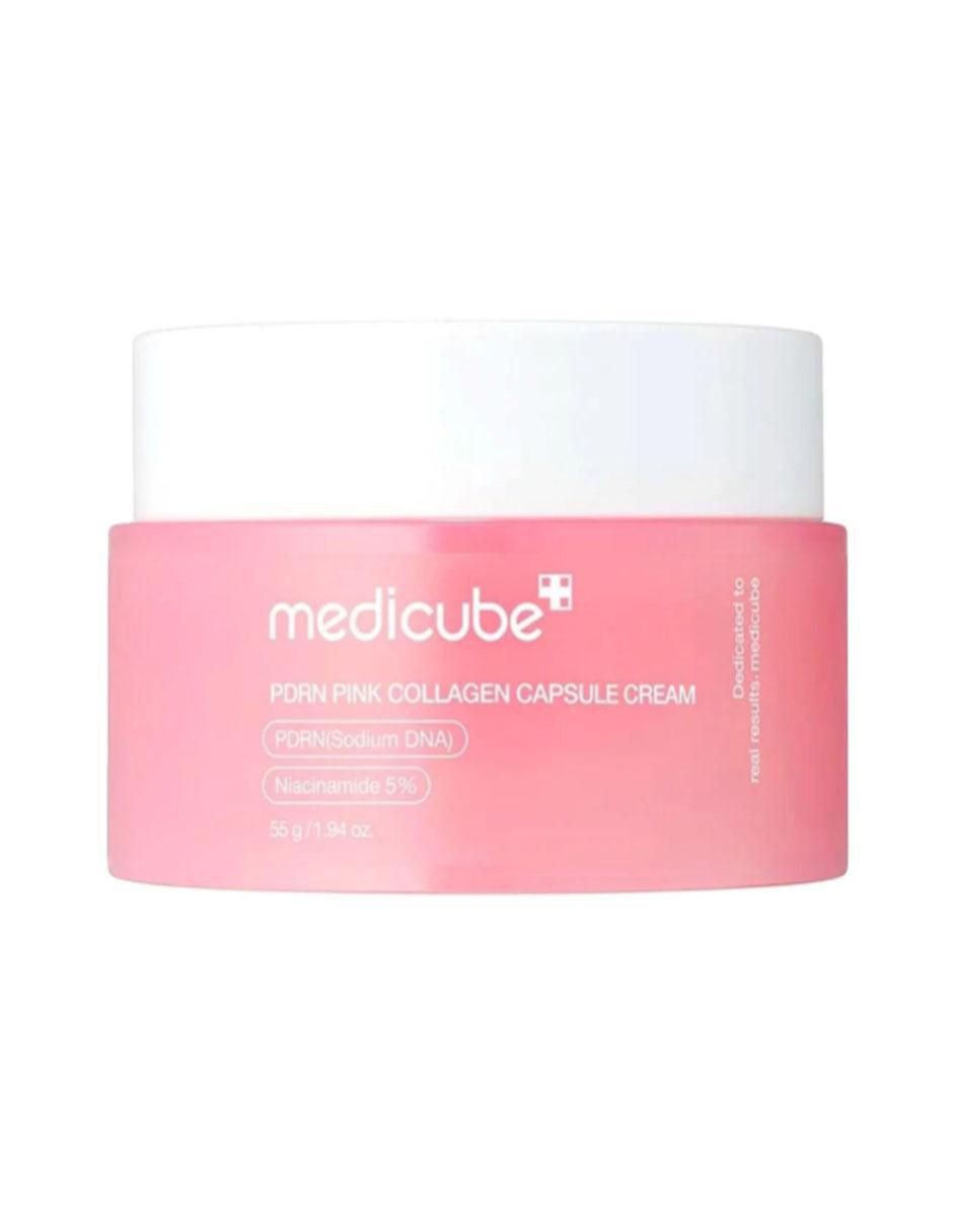 Crema facial recomendada para hidratar día y noche cápsulas de colágeno rosa PDRN Medicube para todo tipo piel