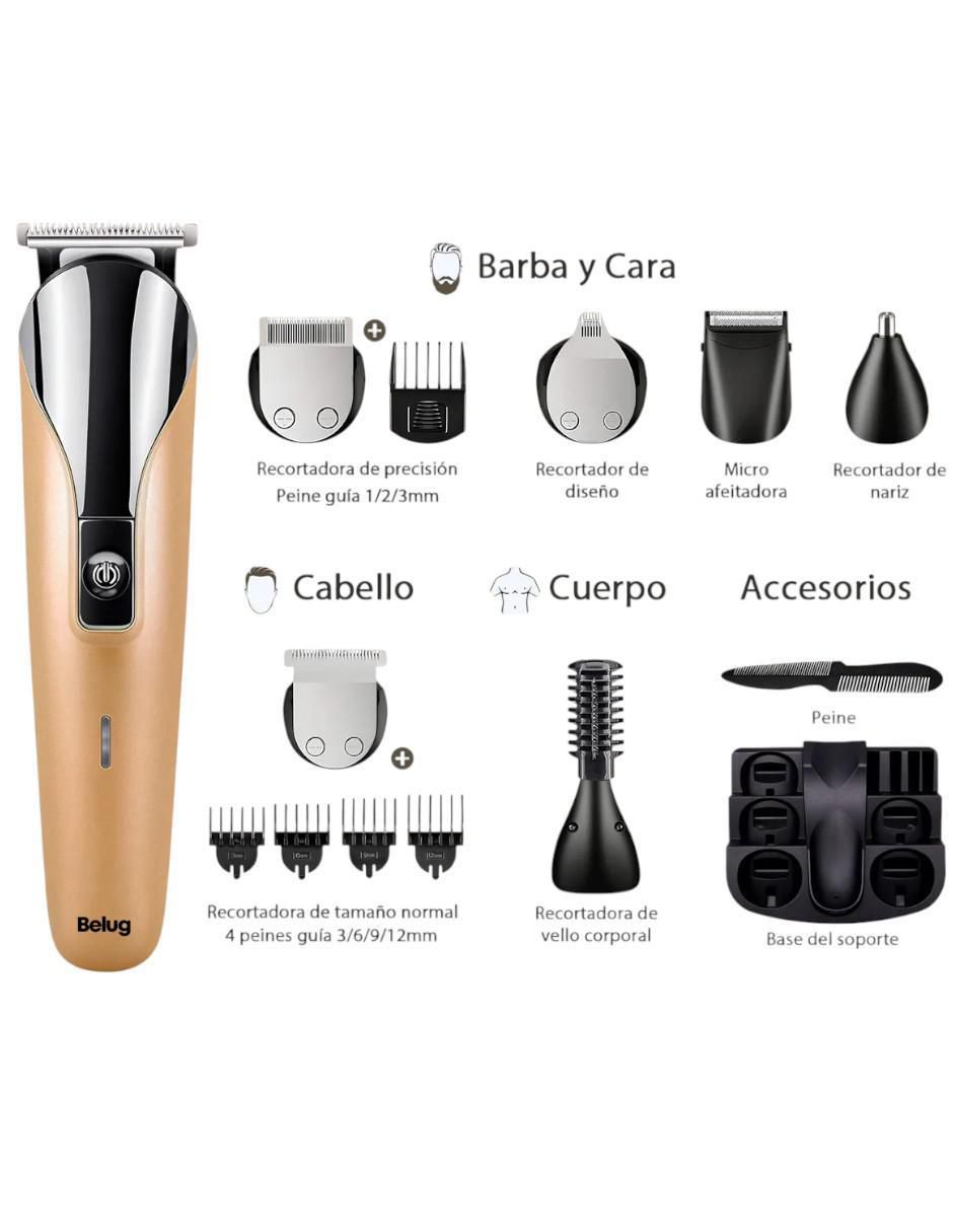 Recortadora de vello facial y corporal kit de rasuradora multifuncional recargable 2