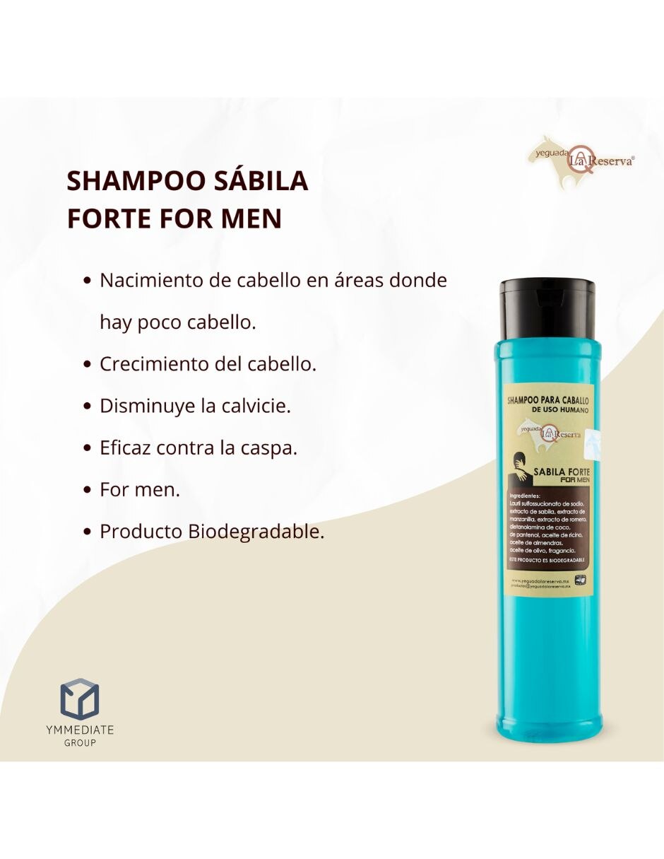 Shampoo anticaída para cabello Todo tipo Shampoo De Caballo Sábila Forte For Men YEGUADA LA RESERVA 2