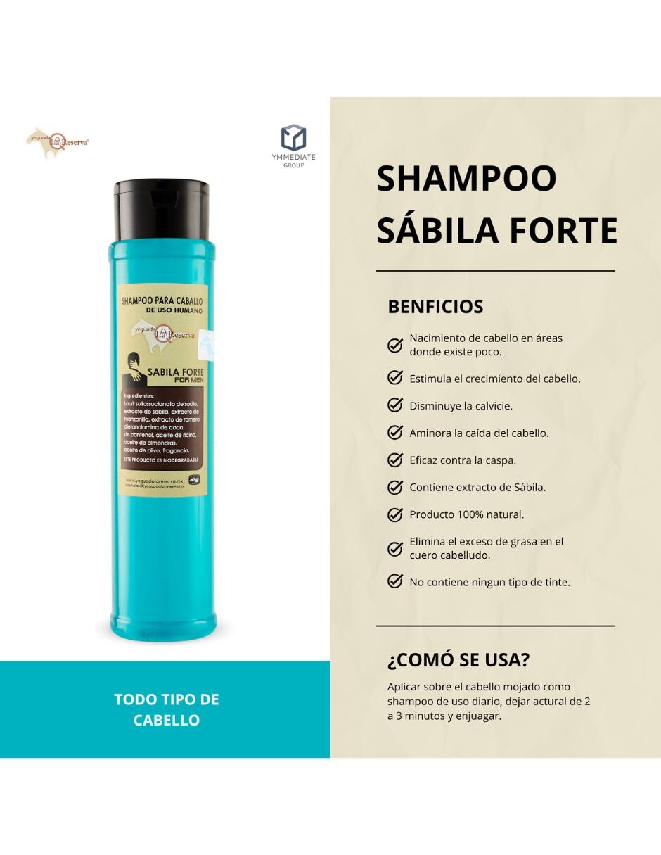 Shampoo anticaída para cabello Todo tipo Shampoo De Caballo Sábila Forte For Men YEGUADA LA RESERVA 3